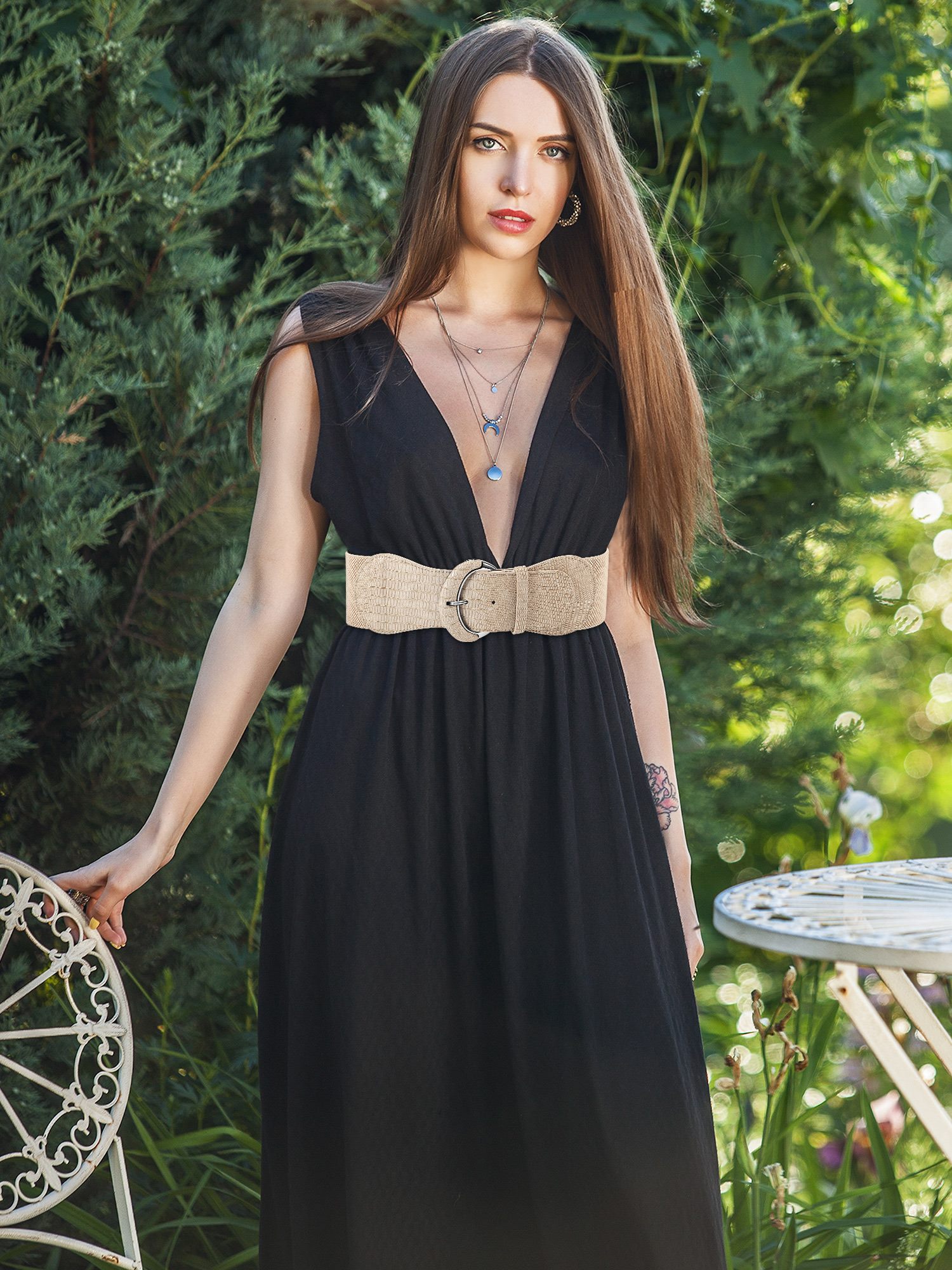 SATINIOR belt styled with a black dress